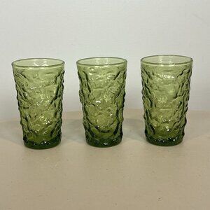 3 Vintage Anchor Hocking Lido Milano Small Juice Glasses Avocado Green 4”